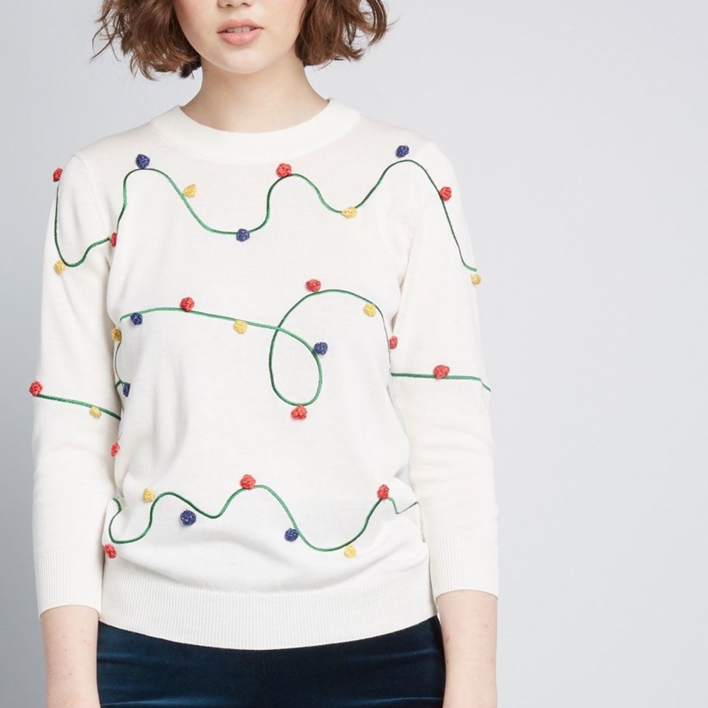 ModCloth Christmas string lights sweater 2x